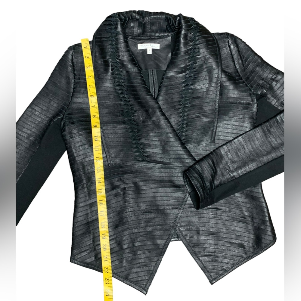 Black Leather Ribbed Draped Jacket - Womens - Picture 10 of 11